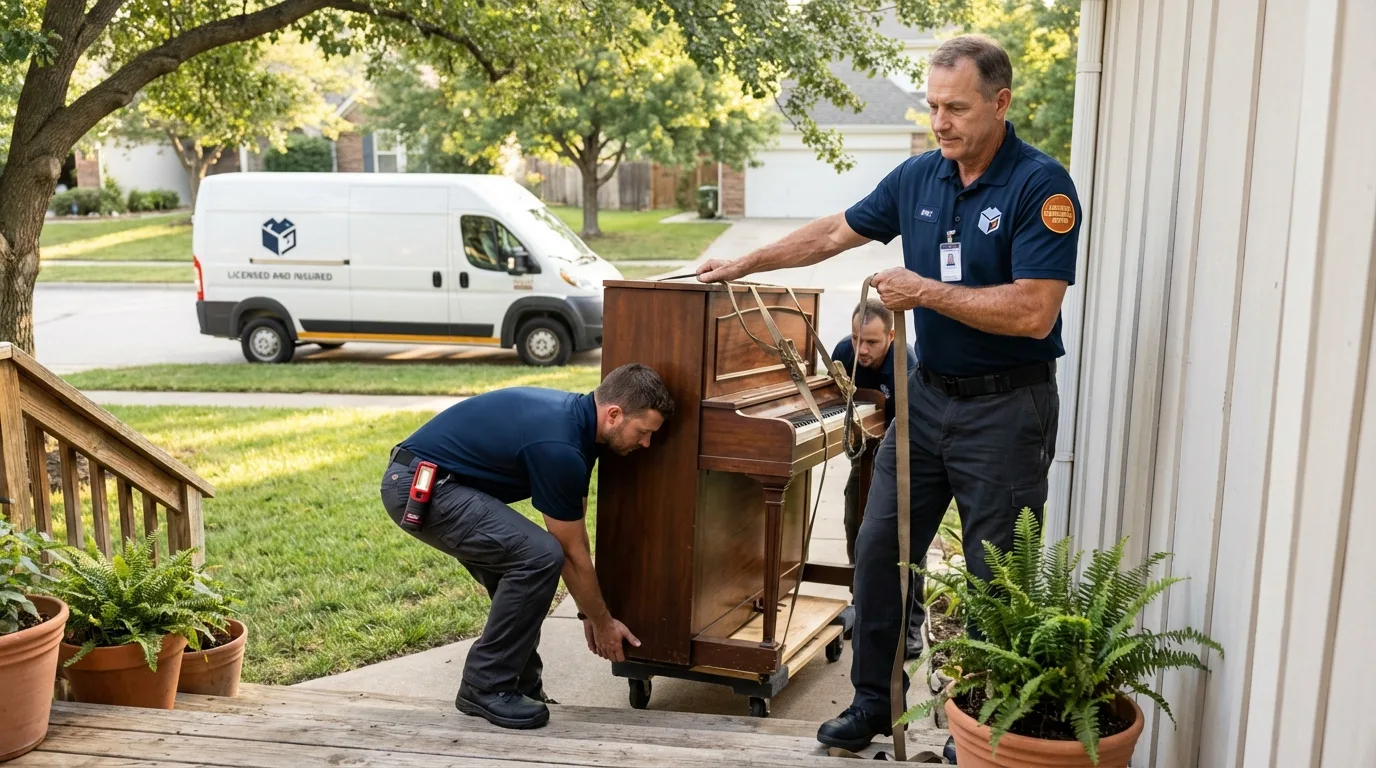 Licensed piano movers securing grand piano in Scottdale, PA